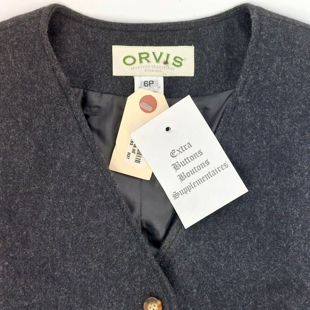 Orvis Wool Dress Womens Sz 6P Gray Button Front Maxi Tweed Dark Academia Western - Picture 5 of 7